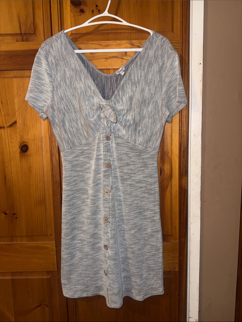Kismet Light Gray Tie-Front Button Midi Dress